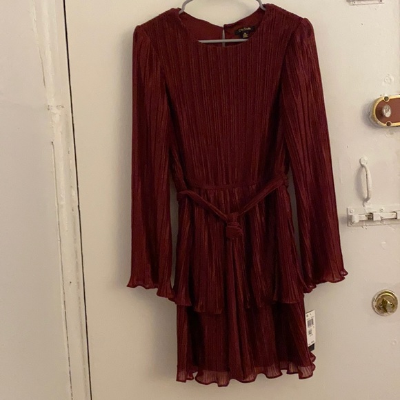 Pleated Bell-Sleeve Dress Chiffon - Picture 3 of 4